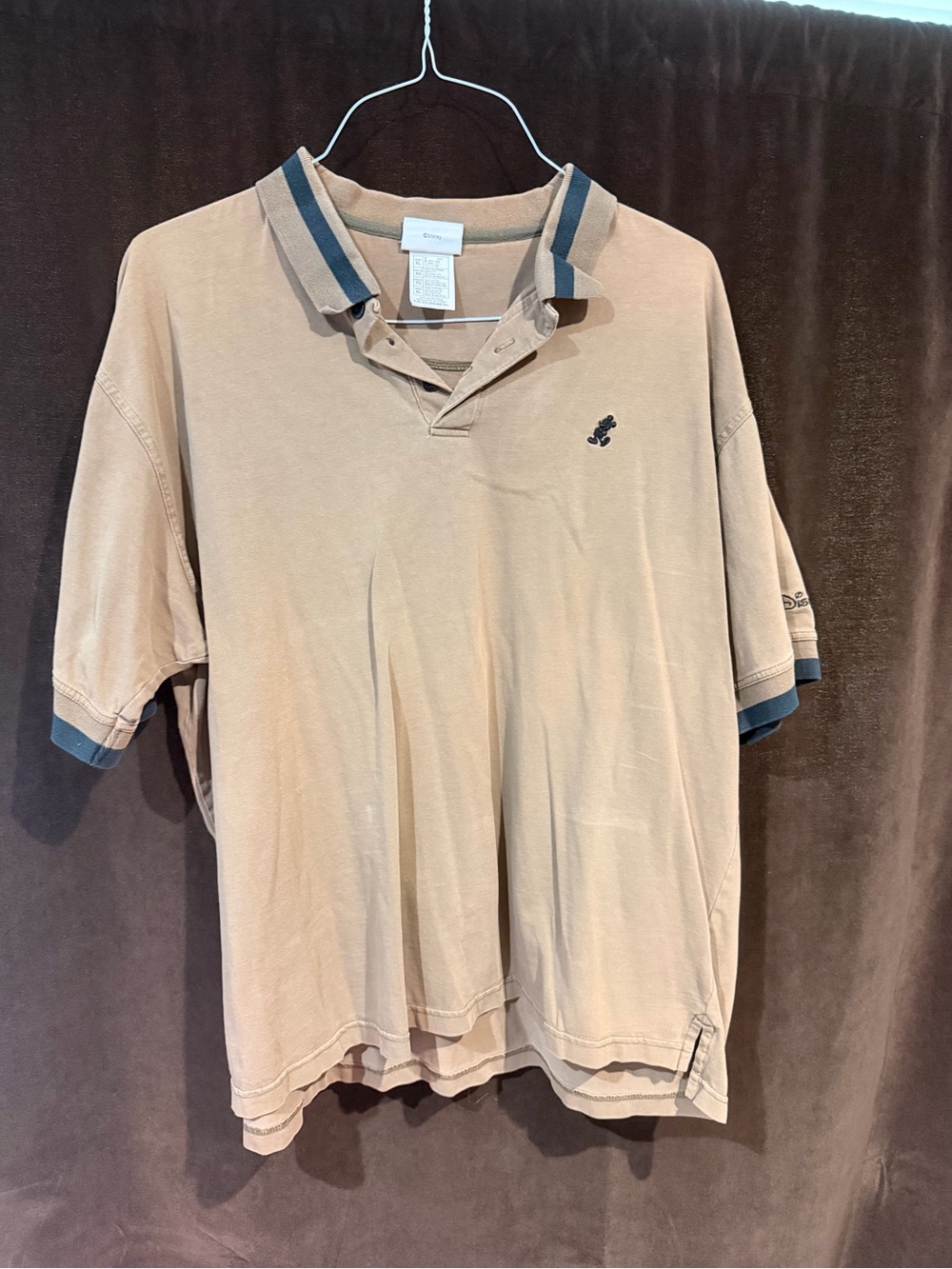 Disney Men's Beige Polo with Navy Contrast Trim